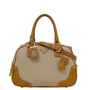 Prada 2-Way Boston Bag Beige Orange Corda Cuoio
